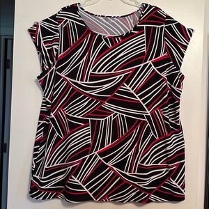 Geometric Patterned Top in Black, White, and Red
